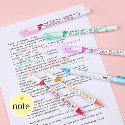 Double Pen Tip Curve Line Highlighter Pen Creative Flower-shaped Curve Line Marker Student School Supplies Stationery 1/3/6PCS