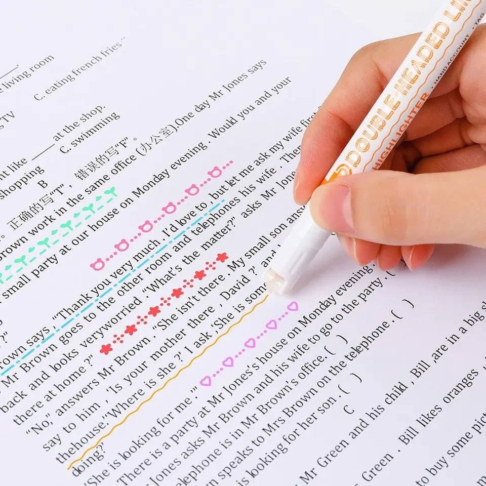 Double Pen Tip Curve Line Highlighter Pen Creative Flower-shaped Curve Line Marker Student School Supplies Stationery 1/3/6PCS