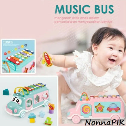 Huanger 3 in 1 New Music Xylophone Bus Toys Instrument Knocking Piano Lovely Shape Sorting Learning Educational Baby Toys For kids