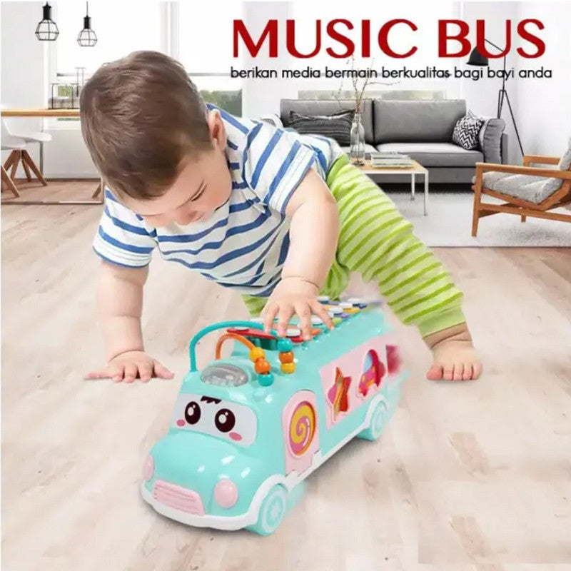 Huanger 3 in 1 New Music Xylophone Bus Toys Instrument Knocking Piano Lovely Shape Sorting Learning Educational Baby Toys For kids