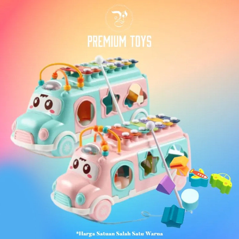Huanger 3 in 1 New Music Xylophone Bus Toys Instrument Knocking Piano Lovely Shape Sorting Learning Educational Baby Toys For kids