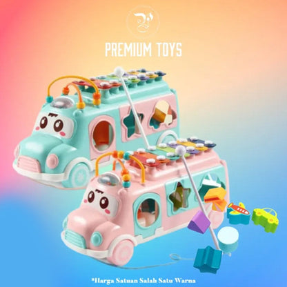 Huanger 3 in 1 New Music Xylophone Bus Toys Instrument Knocking Piano Lovely Shape Sorting Learning Educational Baby Toys For kids