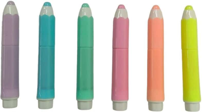 Pencil Shaped Cute Pastel Color Marker Highlighter Pens for Kids and Adults Stationery Fancy (6PCS)