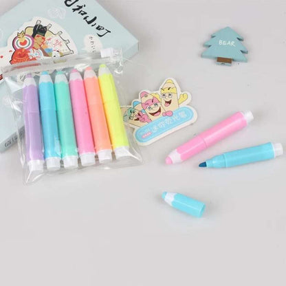 Pencil Shaped Cute Pastel Color Marker Highlighter Pens for Kids and Adults Stationery Fancy (6PCS)