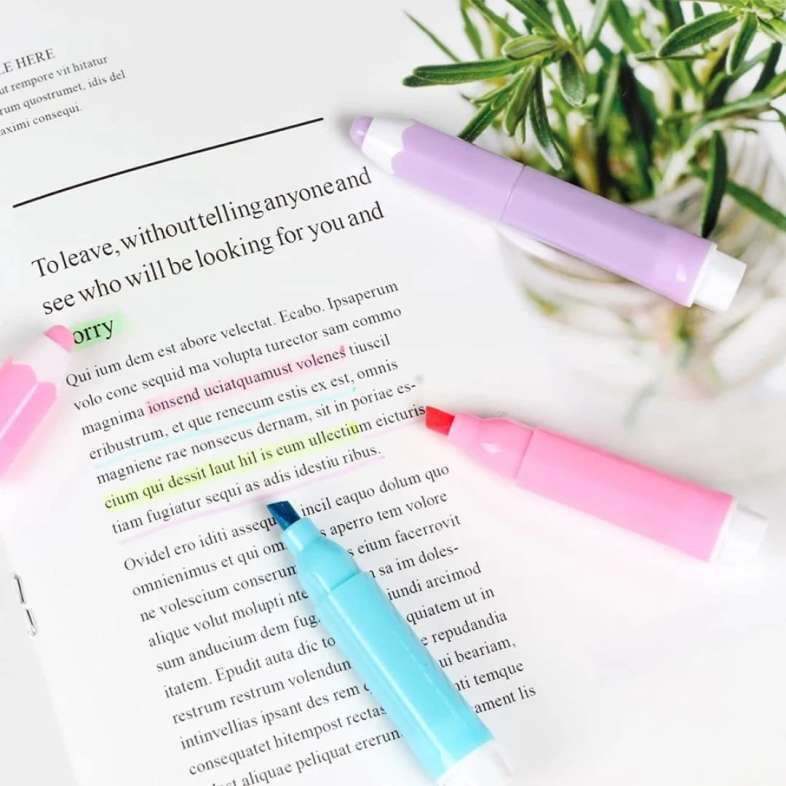 Pencil Shaped Cute Pastel Color Marker Highlighter Pens for Kids and Adults Stationery Fancy (6PCS)