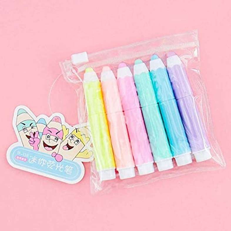 Pencil Shaped Cute Pastel Color Marker Highlighter Pens for Kids and Adults Stationery Fancy (6PCS)