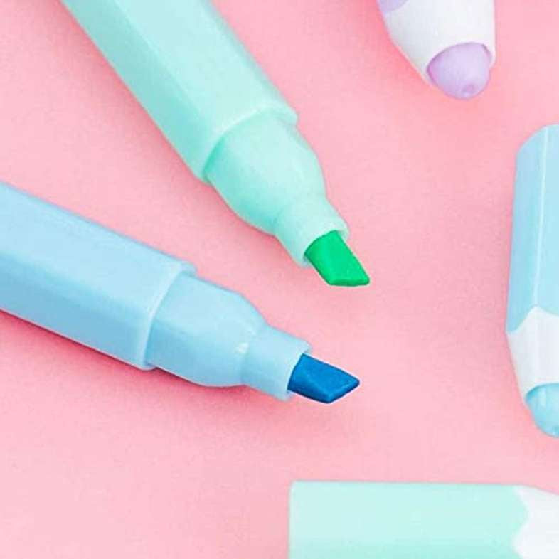 Pencil Shaped Cute Pastel Color Marker Highlighter Pens for Kids and Adults Stationery Fancy (6PCS)