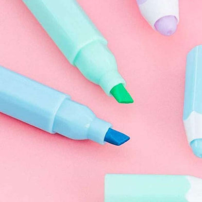 Pencil Shaped Cute Pastel Color Marker Highlighter Pens for Kids and Adults Stationery Fancy (6PCS)