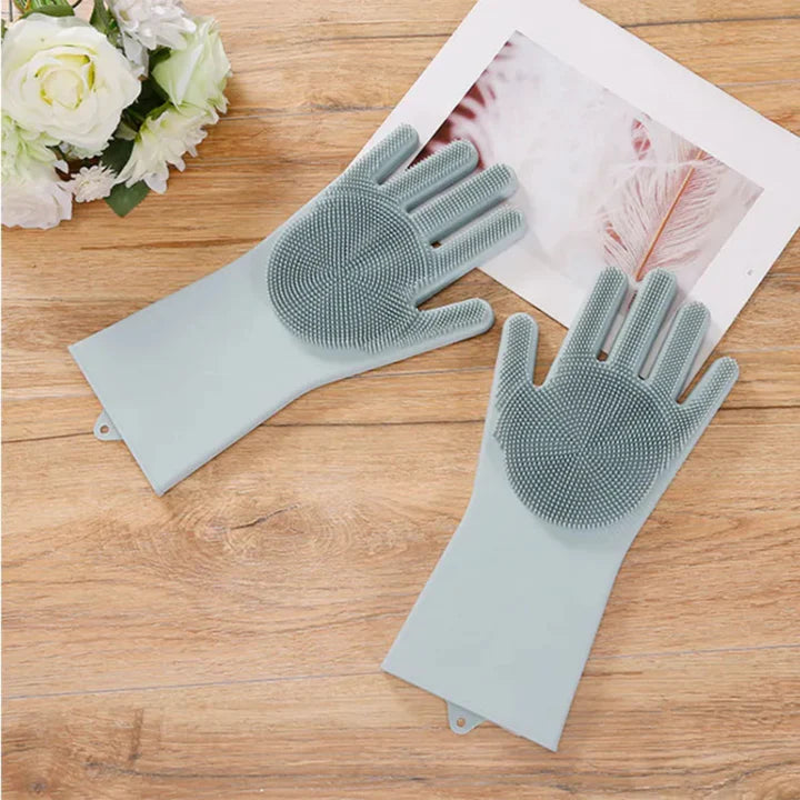 Magic Dish washing Gloves with scrubber, Silicone Cleaning Reusable Scrub Gloves
