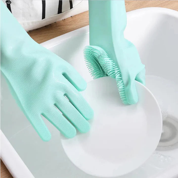 Magic Dish washing Gloves with scrubber, Silicone Cleaning Reusable Scrub Gloves