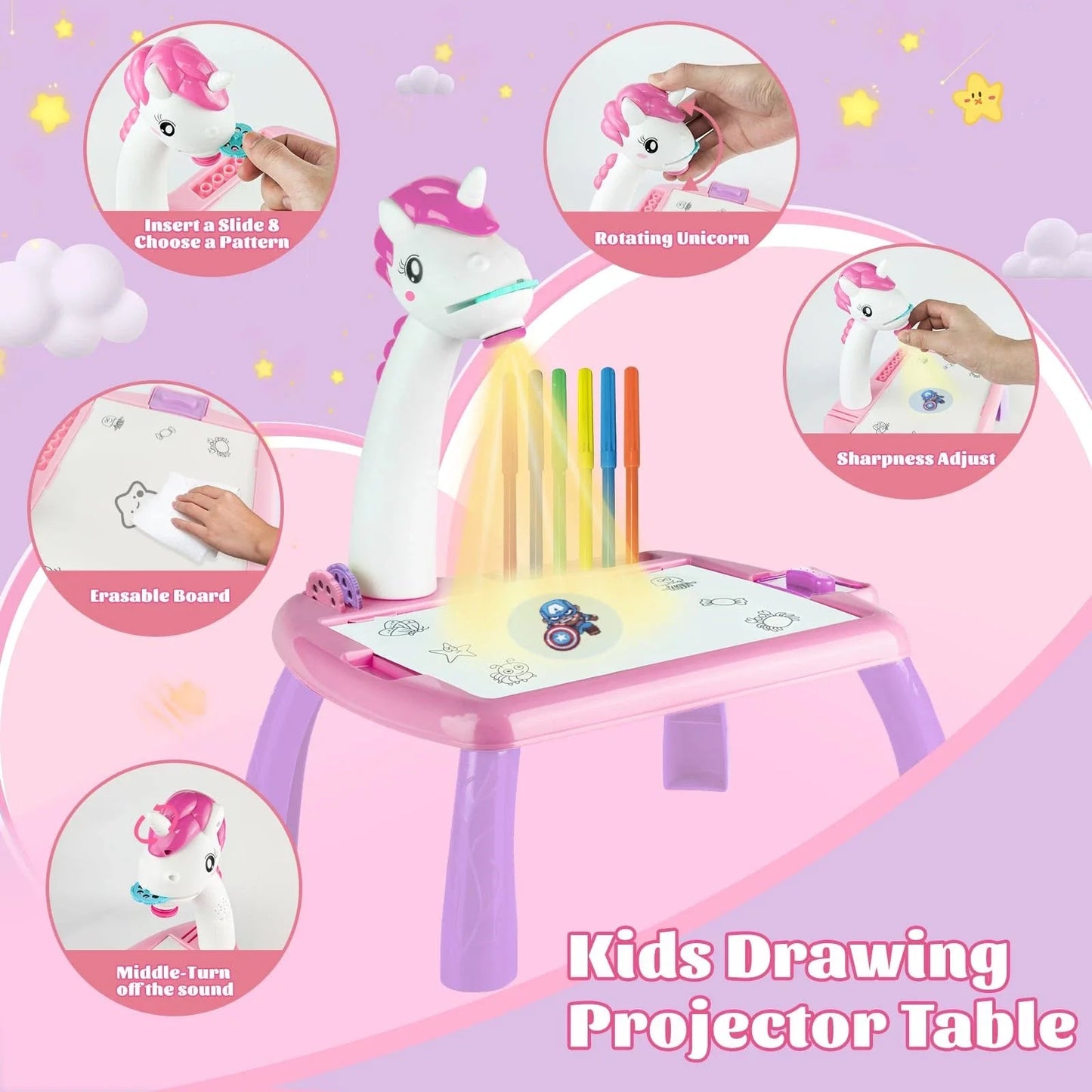 Unicorn Drawing Projector Table Set for Kids